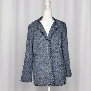 Chico’s Open Front Blazer Sz 1 (8-10) NWT Baja Blue Tweed Fully Lined